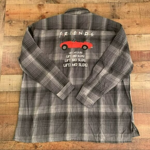 Friends mens size 3xl gray white long sleeve full button down graphic shirt - Picture 5 of 7